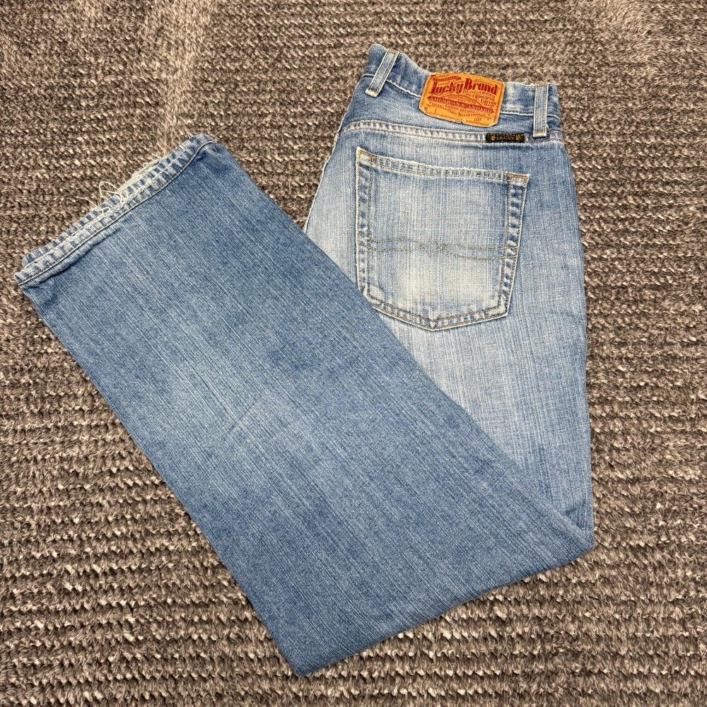 Lucky Brand Mens Jeans Size 33 Light Wash Blue Distressed Straight Leg Denim‎